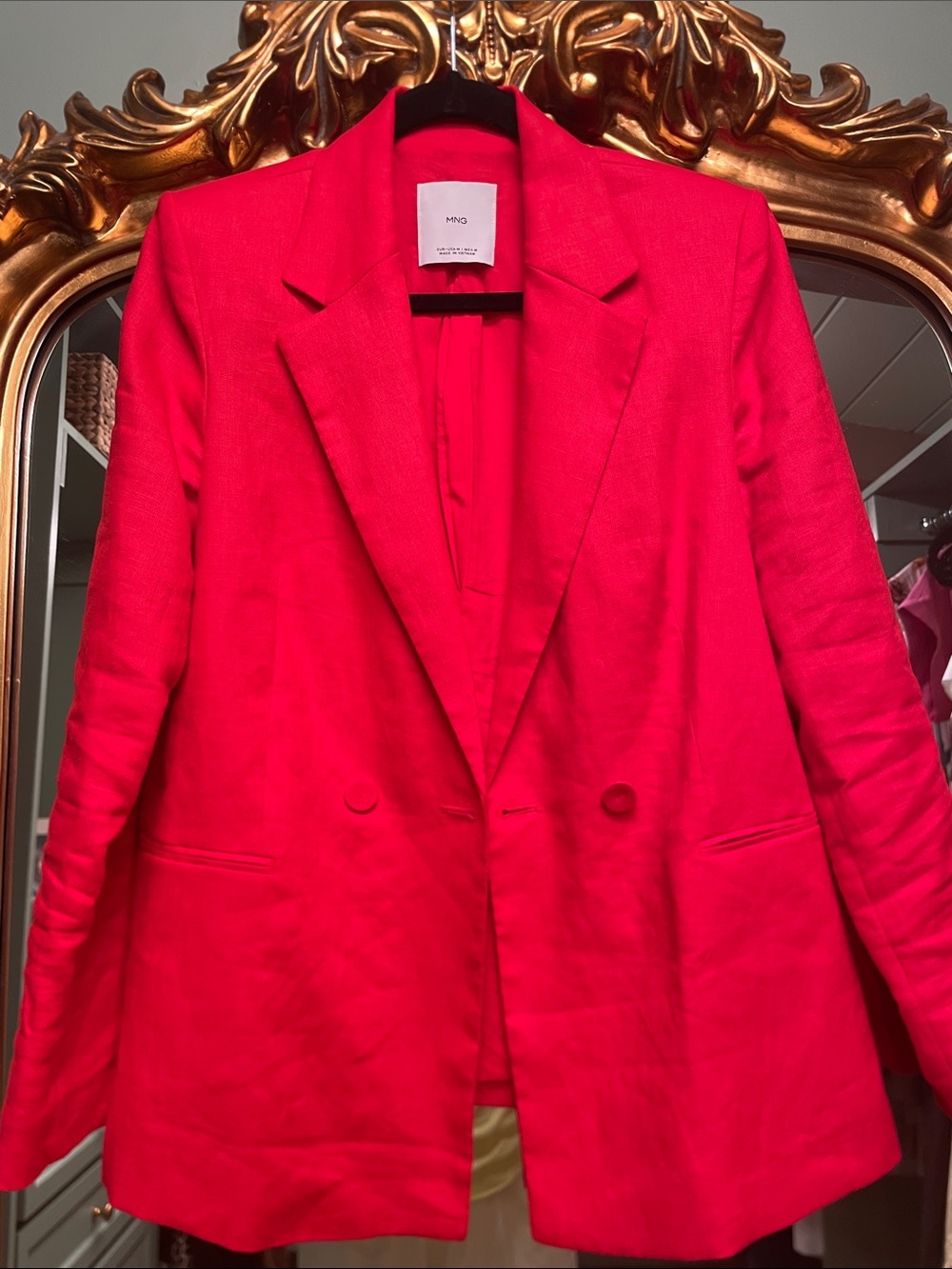 Mango Vibrant Red-Pink Double-Breasted Blazer
